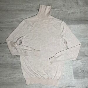 Suitsupply Mens Small Merino Wool Turtleneck Sweater Beige Oatmeal Fine Knit